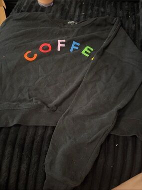 Fifth Sun Black Crewneck Sweatshirt with Multicolor COFFEE Letters